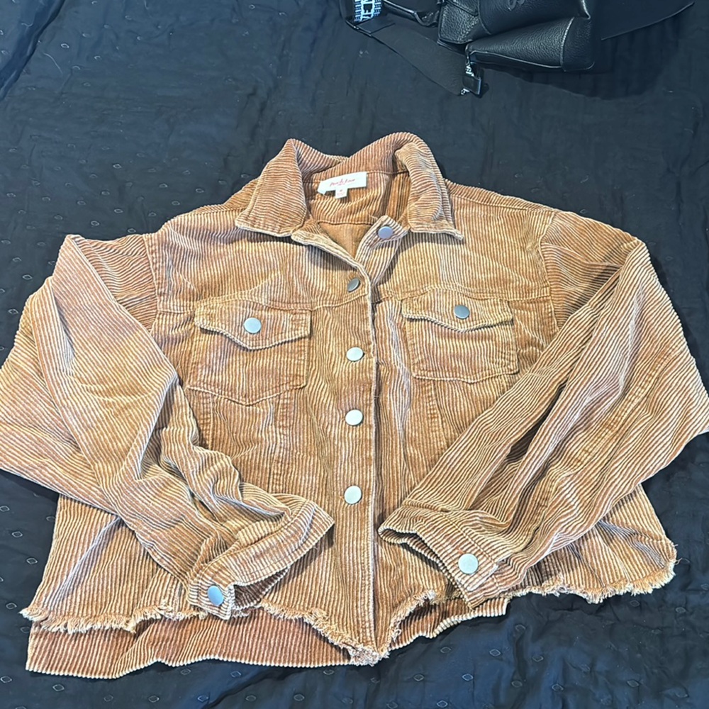 Peach Love California Tan Corduroy Jean Jacket